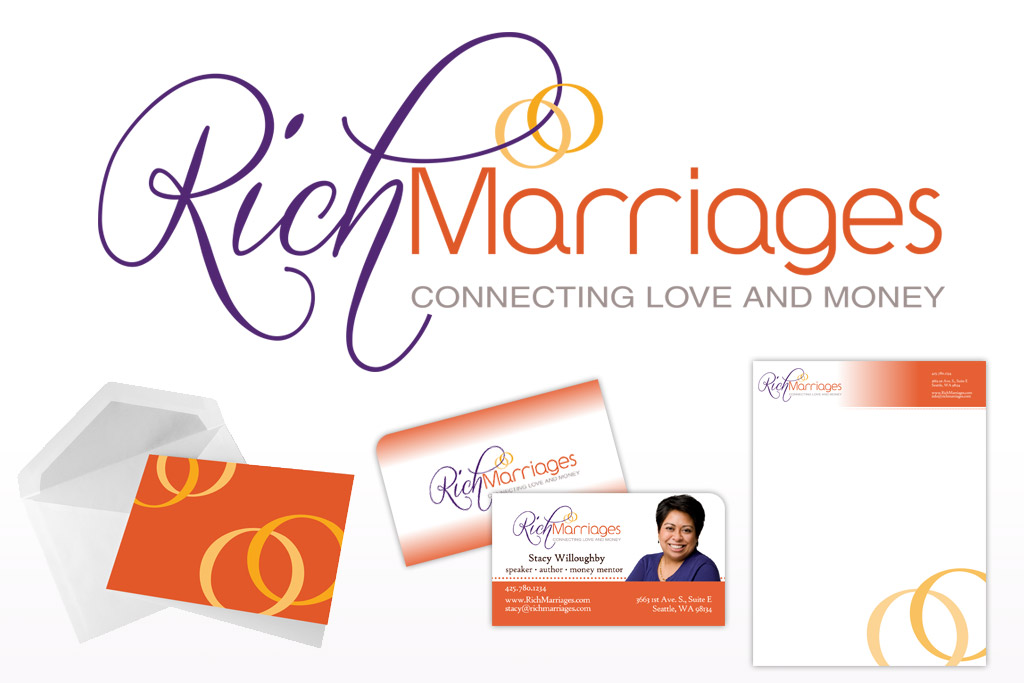Rich Marriages Logo, Business Card, Letterhead, and Notecard Designs