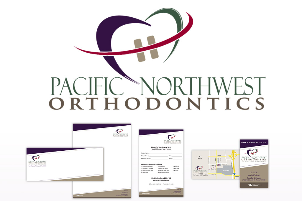 Pacific Northwest Orthodontics Logo, Letterhead, Business Card, Referral Form Designs